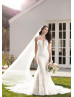 Strapless Plunging Neck Ivory Lace Tulle Open Buttons Back Wedding Dress